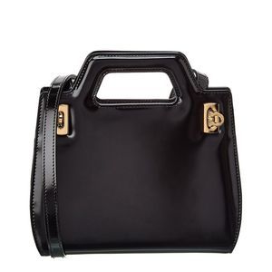 Black Patent Leather Top-Handle Bag with Gold Hardware